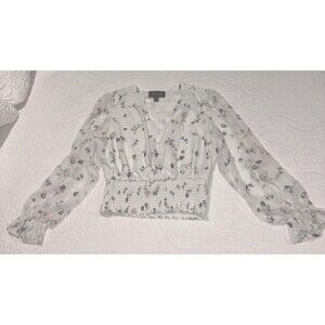 Trueth Blouse Top Sheer Lined  Puff sleeve V-Neck Medium Feminine